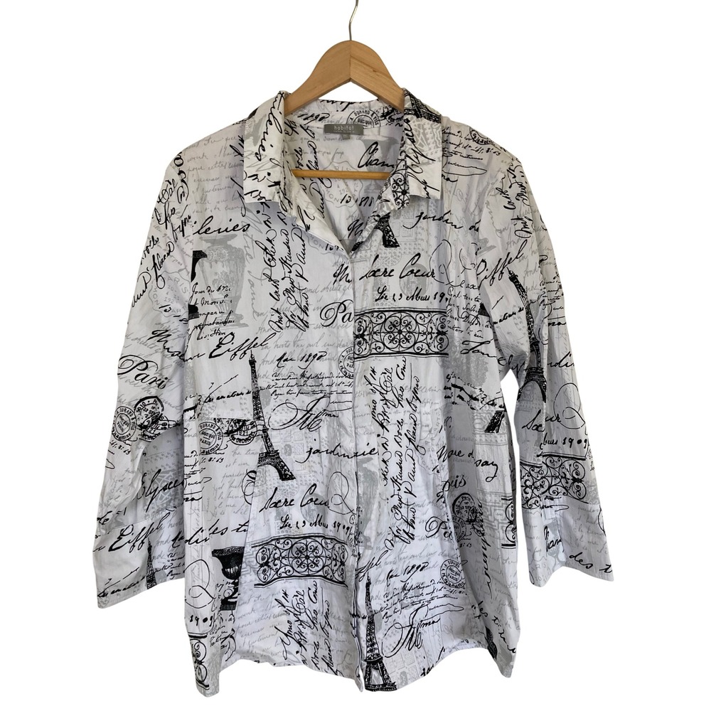 Habitat Clothes to Live In Paris Eiffel Tower Script Shirt White Black XXL